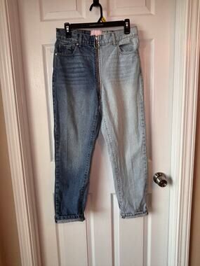Y2K YingYang REVICE Women Size 28 Split Denim High Rise Jeans Front Back Zipper